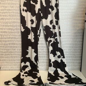 Ginger G women’s knit leggings flared leg cow print pants size large